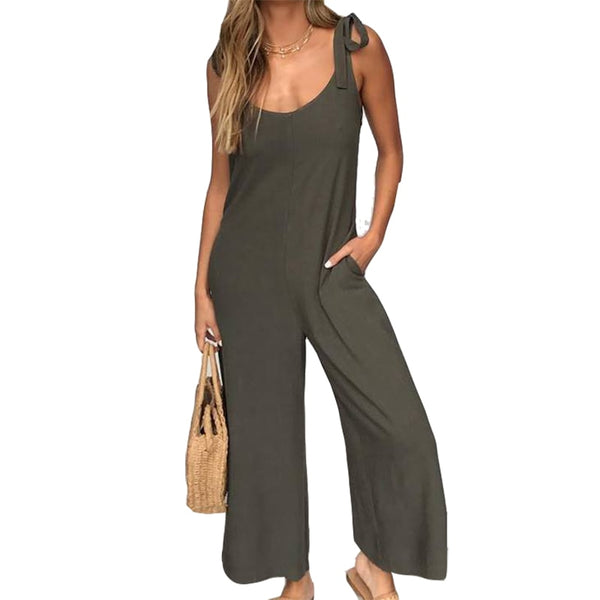 Sexy Women Wide Leg Backless Loose Romper Jumpsuit With Pockets