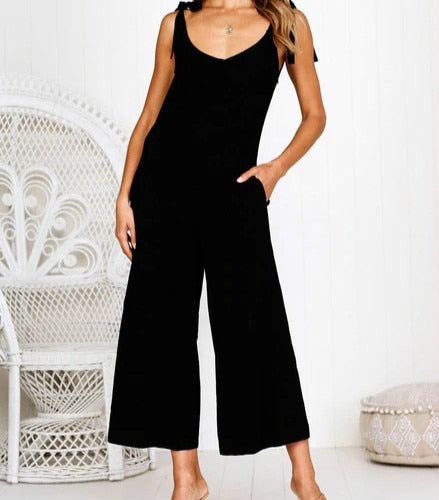 Sexy Women Wide Leg Backless Loose Romper Jumpsuit With Pockets