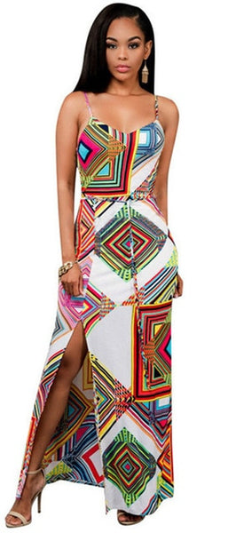 Women Long Print Bodycon Sexy Sleeveless Casual Dress