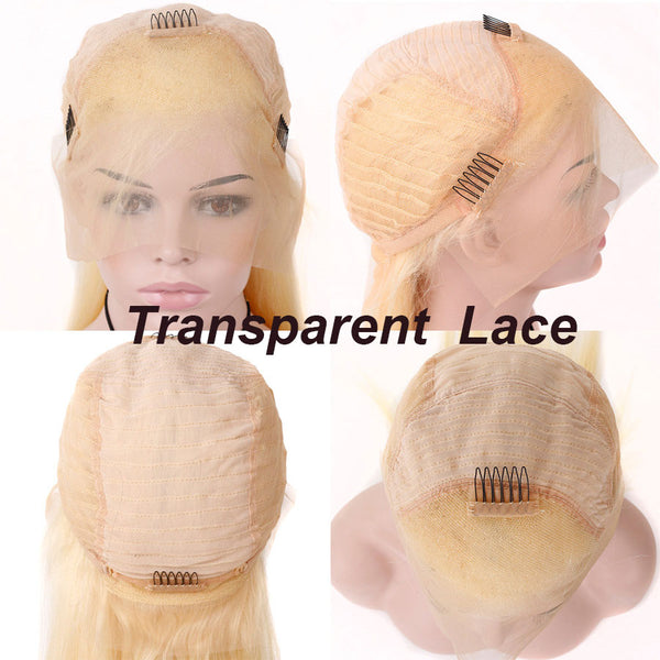 Blonde Remy Brazilian Straight Human Hair Short Bob 150% Transparent Lace Front Wig