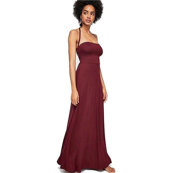 Women Sexy Halter Solid Fit and Flare Backless Cross Strap Sleeveless Women Dresses