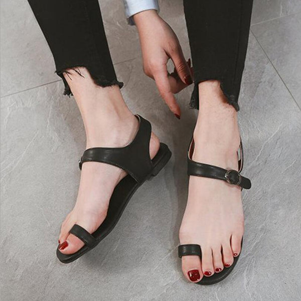 Women Thong Style Flat Buckle Sandal Shoes