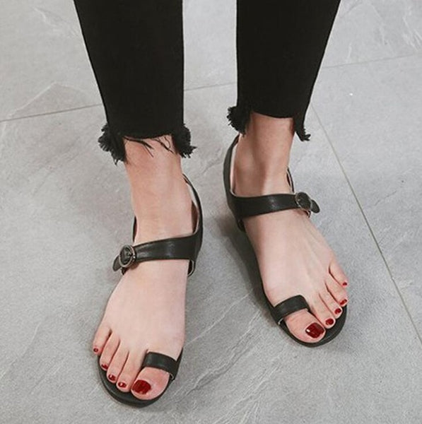 Women Thong Style Flat Buckle Sandal Shoes
