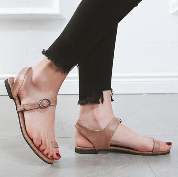 Women Thong Style Flat Buckle Sandal Shoes