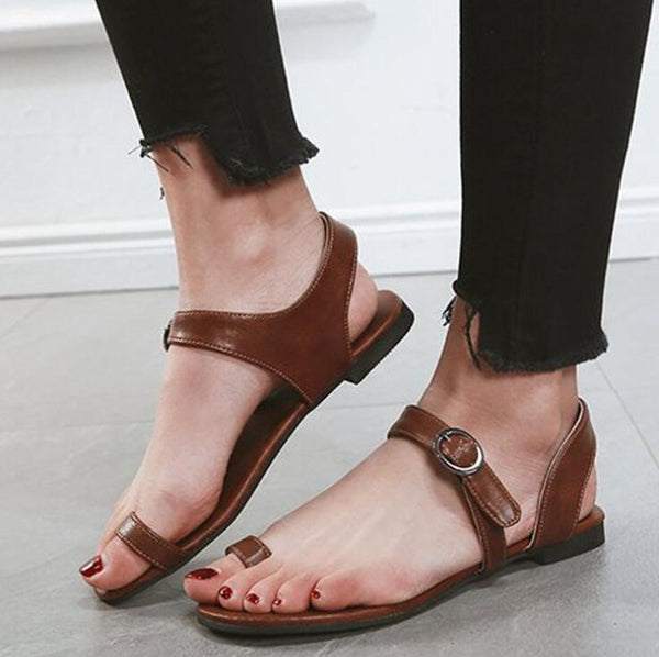 Women Thong Style Flat Buckle Sandal Shoes