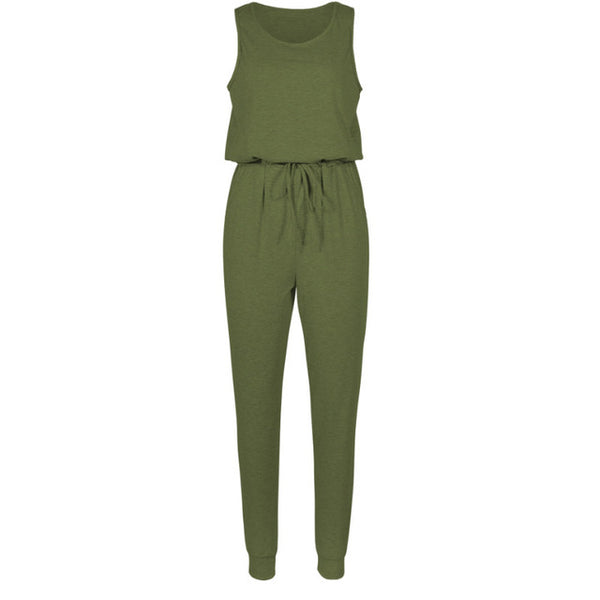 Women Sleeveless Solid Loose Pencil Casual Jumpsuits