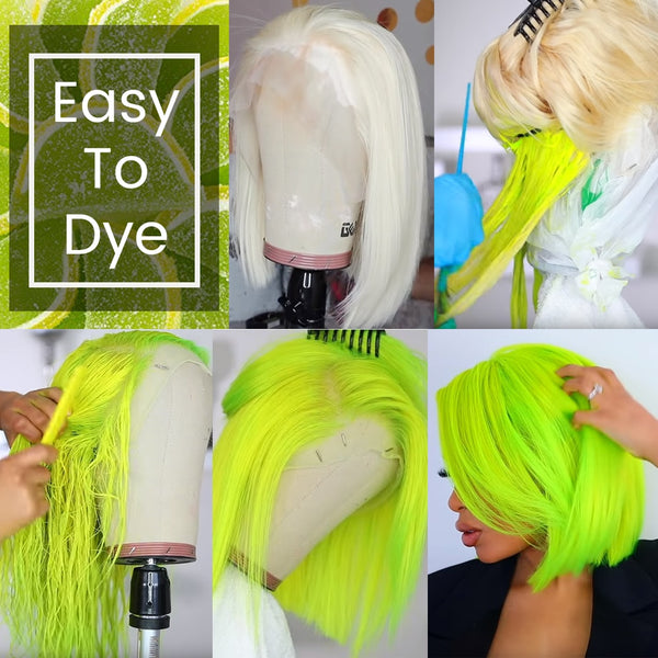 Blonde Remy Brazilian Straight Human Hair Short Bob 150% Transparent Lace Front Wig