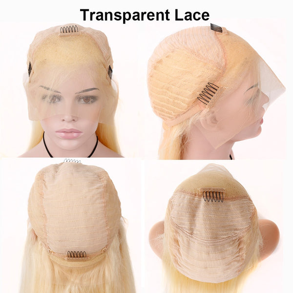 Blonde Remy Brazilian Straight Human Hair Short Bob 150% Transparent Lace Front Wig