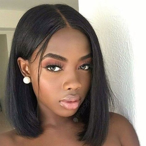 Blonde Remy Brazilian Straight Human Hair Short Bob 150% Transparent Lace Front Wig