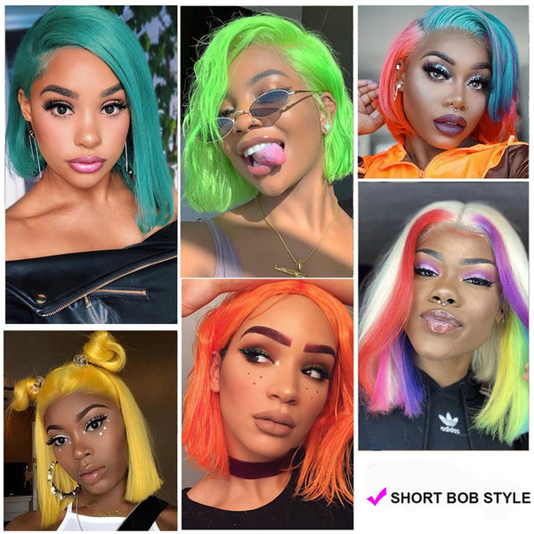 Blonde Remy Brazilian Straight Human Hair Short Bob 150% Transparent Lace Front Wig