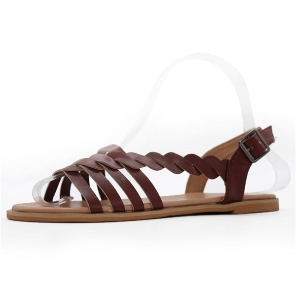 Woman Fashion Bohemian Twist Woven Toe Flat Sandal Shoes