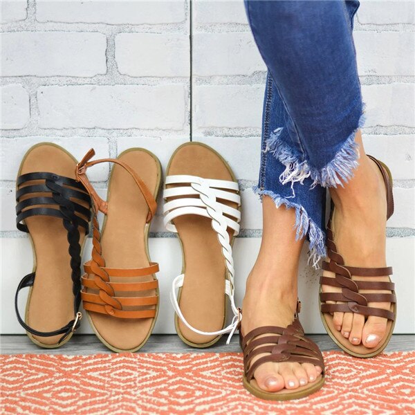 Woman Fashion Bohemian Twist Woven Toe Flat Sandal Shoes