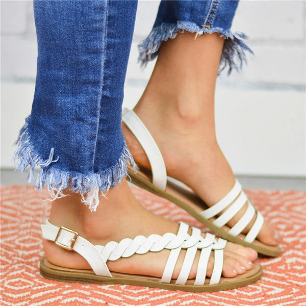 Woman Fashion Bohemian Twist Woven Toe Flat Sandal Shoes