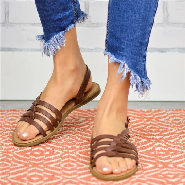 Woman Fashion Bohemian Twist Woven Toe Flat Sandal Shoes