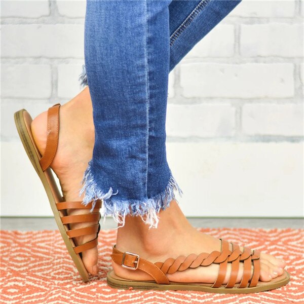 Woman Fashion Bohemian Twist Woven Toe Flat Sandal Shoes