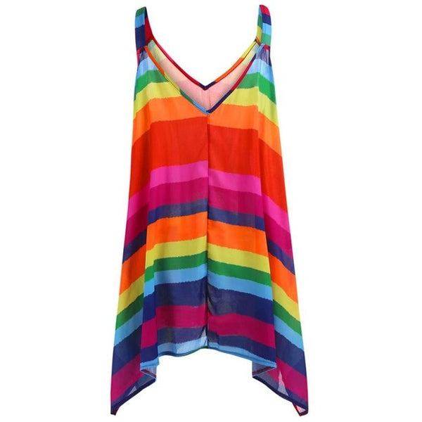 Women Tunic Rainbow Striped Cami Blouses