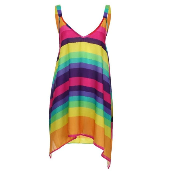 Women Tunic Rainbow Striped Cami Blouses