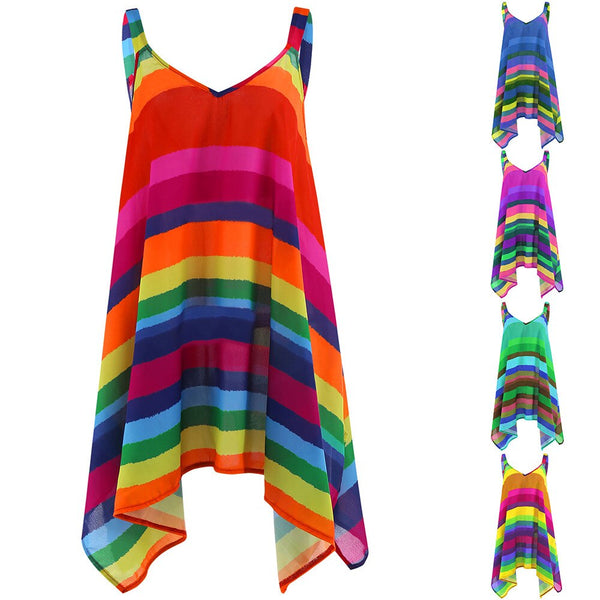 Women Tunic Rainbow Striped Cami Blouses