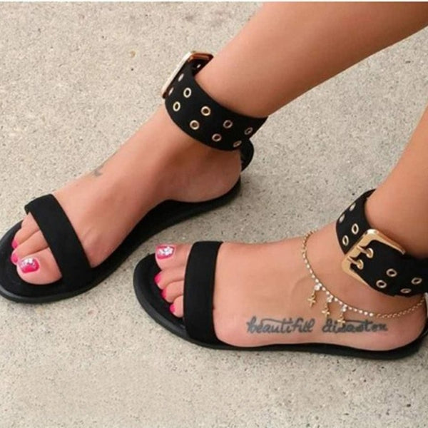 Women Flat Open Toe Clear Jelly Buckle Strap Sandals