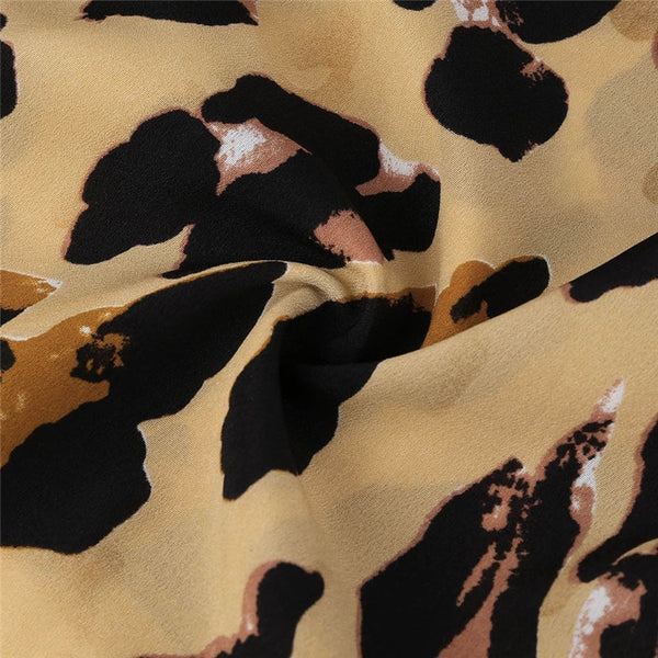Women Leopard Print Open Shoulder Blouse