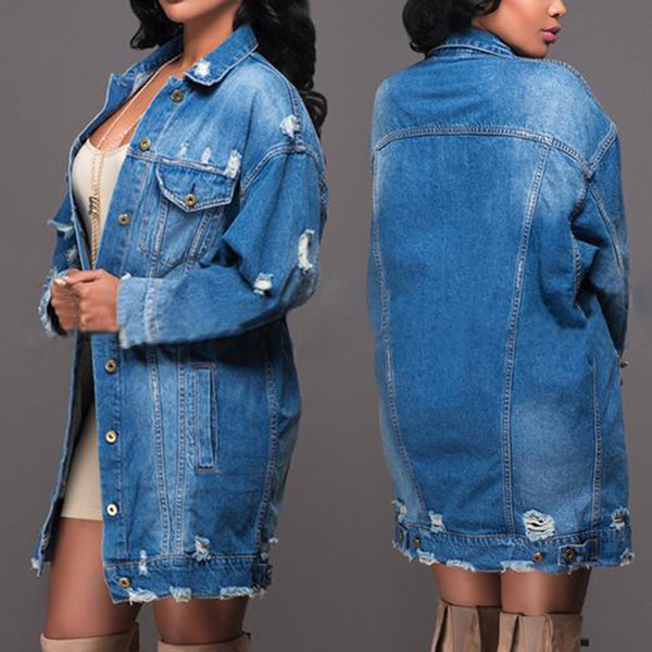 Women Denim Button Down Long Sleeve Jean Jacket