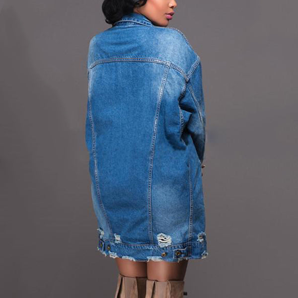 Women Denim Button Down Long Sleeve Jean Jacket