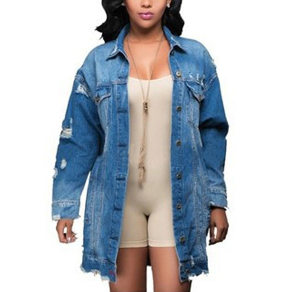 Women Denim Button Down Long Sleeve Jean Jacket