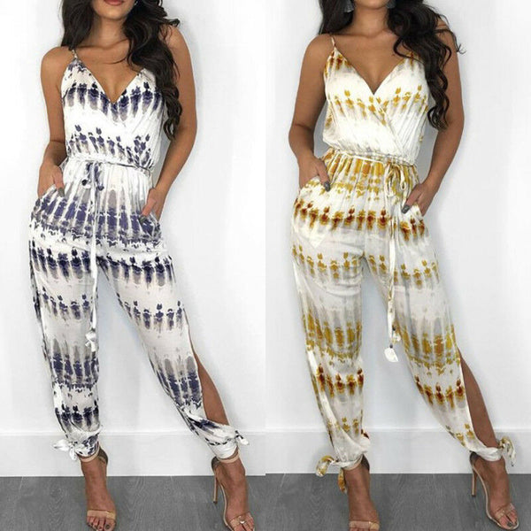 Women Fashion Spaghetti Strap Tye Dye Jumpsuit