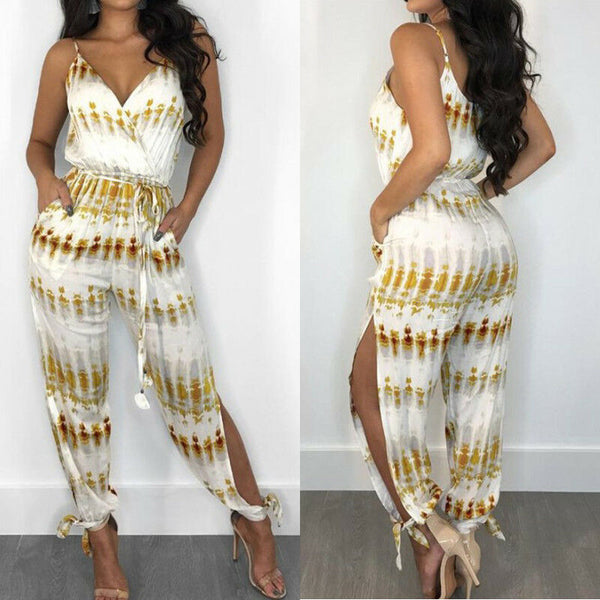 Women Fashion Spaghetti Strap Tye Dye Jumpsuit