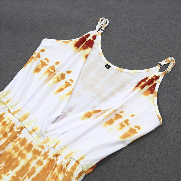Women Fashion Spaghetti Strap Tye Dye Jumpsuit