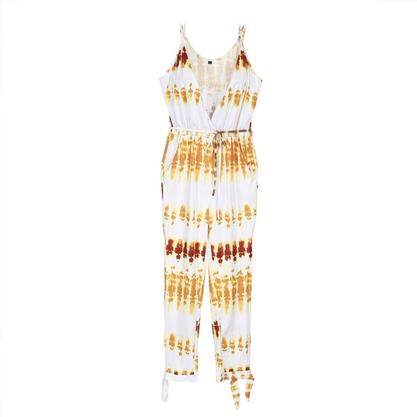 Women Fashion Spaghetti Strap Tye Dye Jumpsuit
