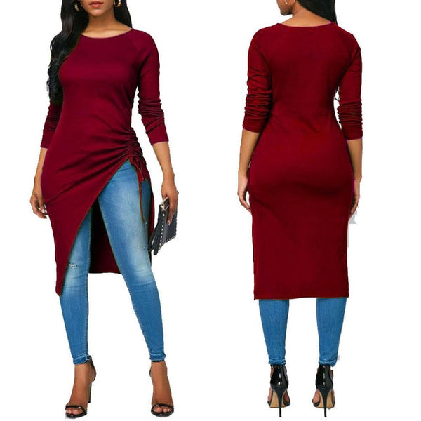 Women Long Sleeve Asymmetrical Casual Blouse